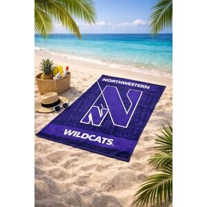 Northwestern Wildcats Microfiber Beach Towel Purple Black NCAA NWT